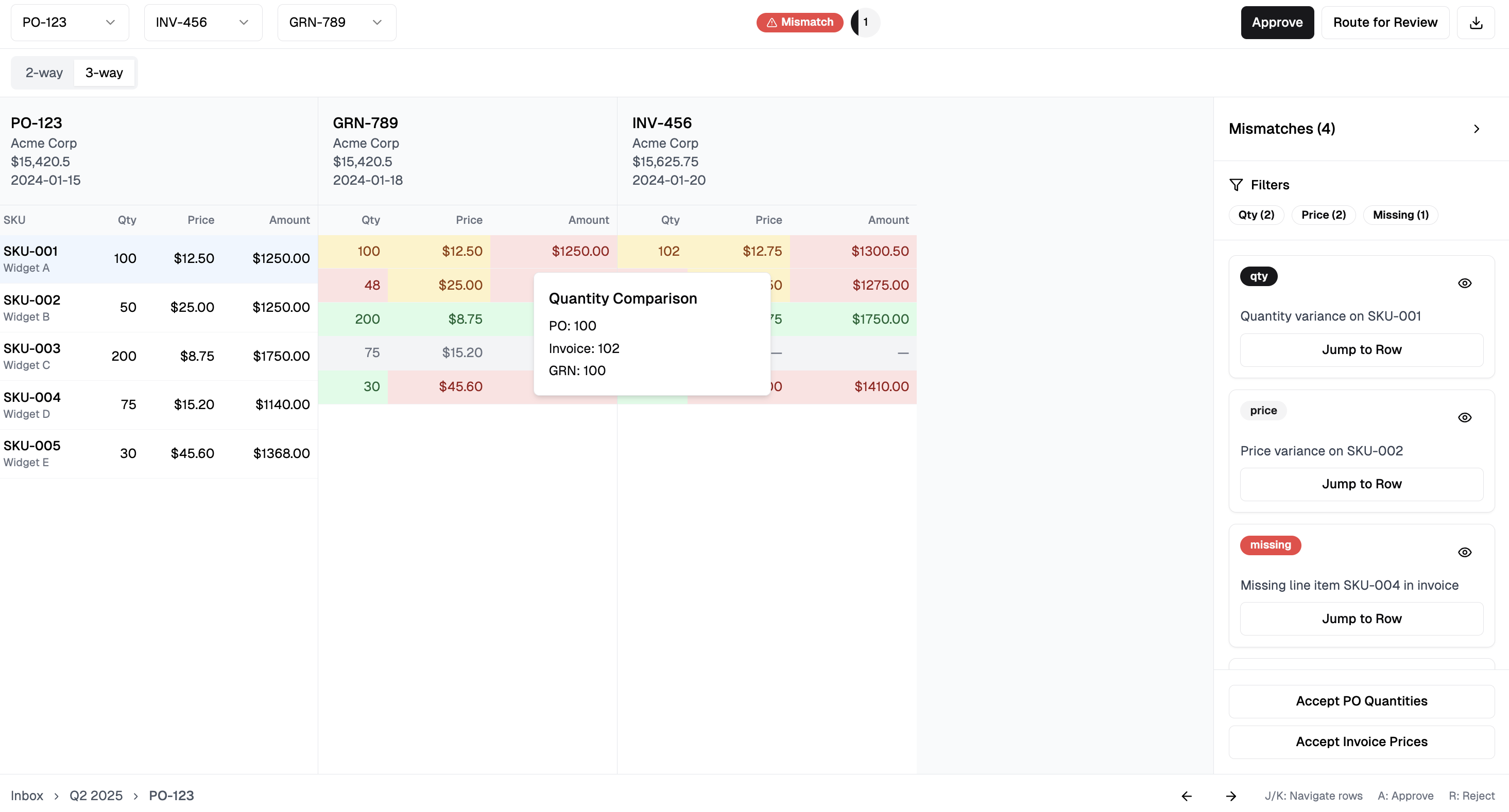 3-Way Matching & Variance Detection